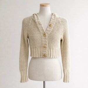 Y2K 100% 2005 Cotton Hollister Cream Knit Cropped Women's Cardigan size Small